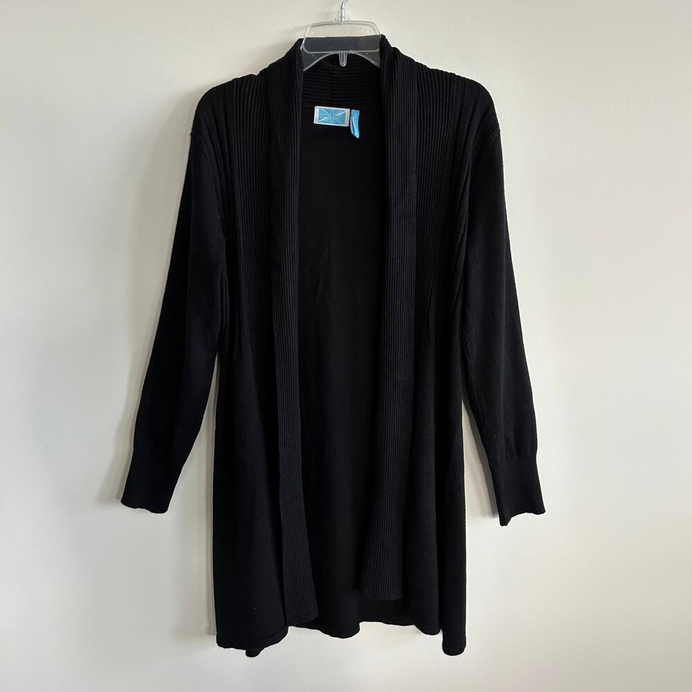 Survival Black Long Sleeve Foldover Collar Midi Cardigan Sweater Size Medium